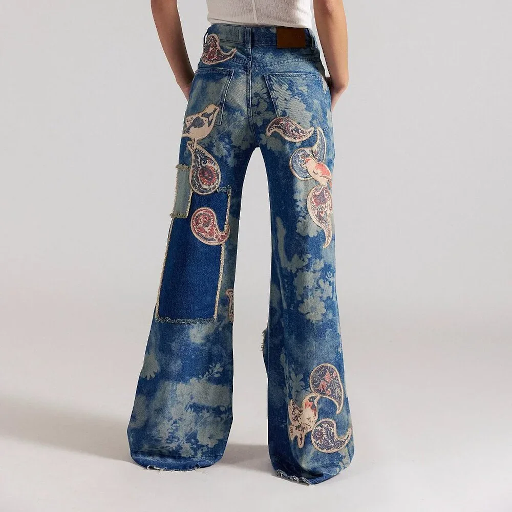 Free People We The Free Flying High Patched Jeans NWT $348 - Picture 2 of 3